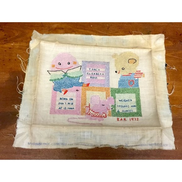 1972 Vtg Cross Stitch Birth Sampler by Paragon to Re-Purpose - Picture 3 of 6